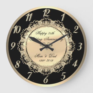 Elegantes goldenes Blumendekor zum 25. Hochzeitsta Große Wanduhr