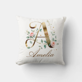 Elegantes goldenes Blumenmonogramm Anfangsbuchstab Kissen