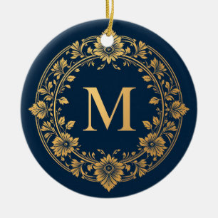 Elegantes goldenes Blumenmonogramm-Design Keramik Ornament