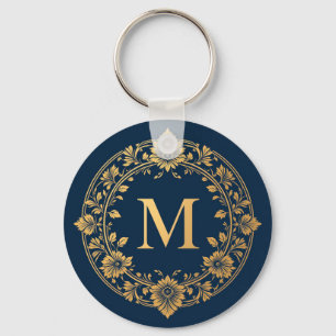 Elegantes goldenes Blumenmonogramm-Design Schlüsselanhänger