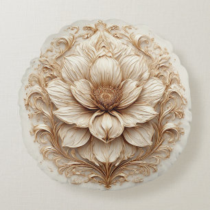 Elegantes goldenes Blumenschmuckstück Rundes Kissen