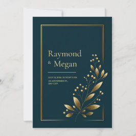 Elegantes goldenes botanisches Blatt Hochzeit Einladung