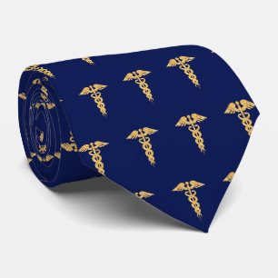 Elegantes goldenes Caduceus-Muster auf navyblauem Krawatte