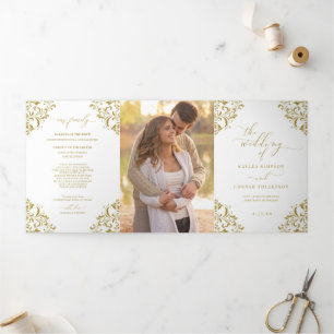 Elegantes goldenes dreiteiliges Hochzeitsprogrammh Dreifach-gefaltete Programmkarte