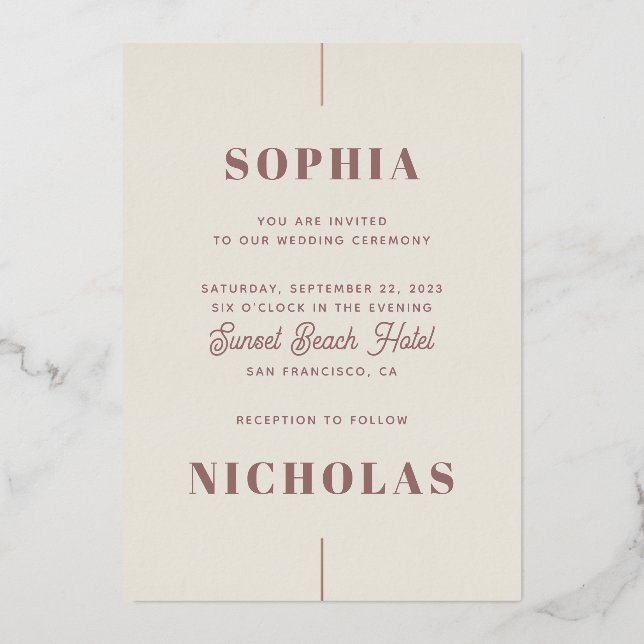 Elegantes goldenes Elfenbein, moderne Typografie H Folieneinladung (Vorderseite)