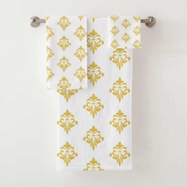 Elegantes goldenes Fleur-de-Lis-Muster auf Weiß Badhandtuch Set (Insitu)