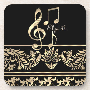 Elegantes goldenes Floral,Violinenschlüssel,Note Getränkeuntersetzer