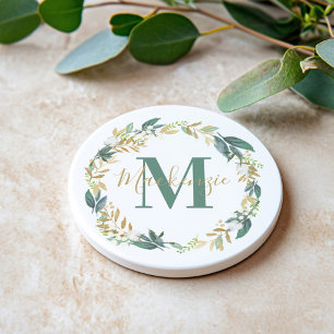 Elegantes goldenes florales Monogramm Getränkeuntersetzer