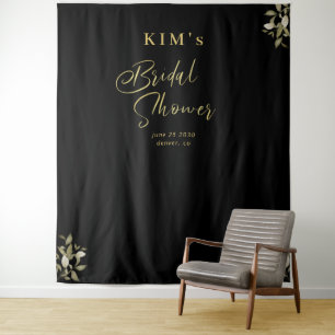 Elegantes goldenes Foto mit schwarzem Brautparty Wandteppich