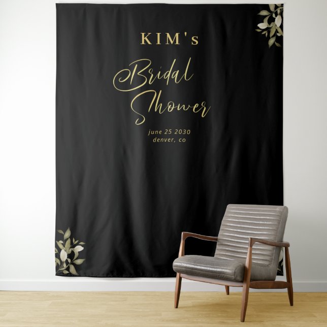 Elegantes goldenes Foto mit schwarzem Brautparty Wandteppich (Beispiel)