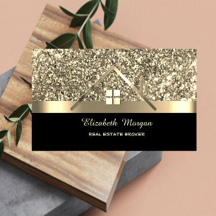 Elegantes goldenes Glitter-Hausdach Visitenkarte