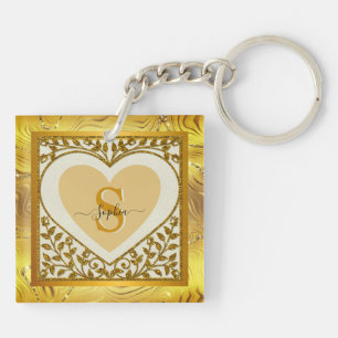 Elegantes goldenes Glitter-Herz-Initial- und Namen Schlüsselanhänger