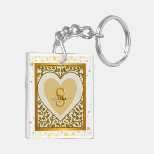 Elegantes goldenes Glitter-Herz-Initial- und Namen Schlüsselanhänger