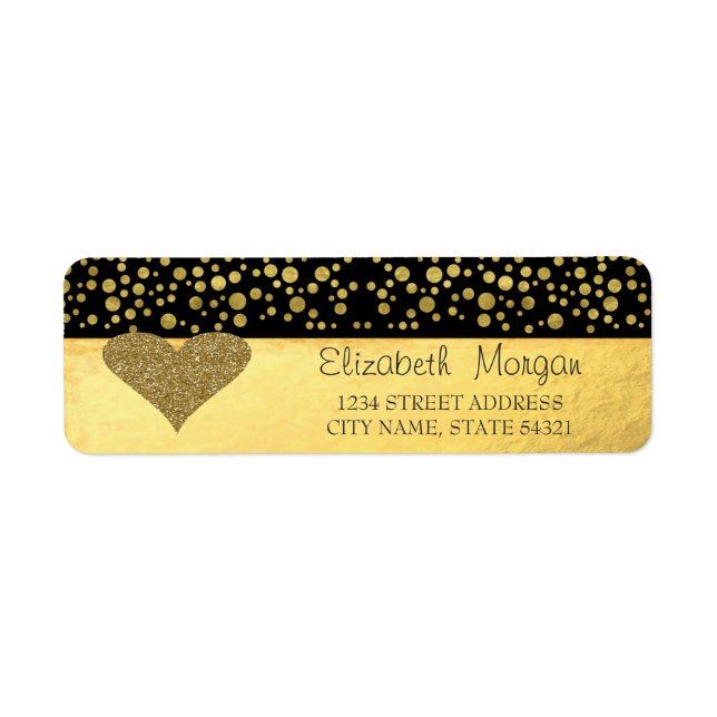 Elegantes, goldenes Glitzer Herz, Konfetti-Adresse (Vorne)
