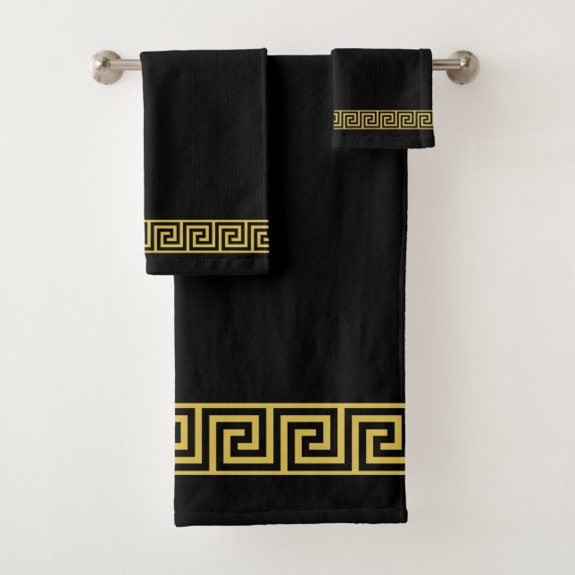 Elegantes goldenes griechisches Muster auf schwarz Badhandtuch Set (Insitu)