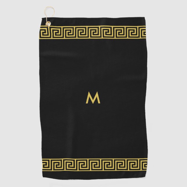 Elegantes goldenes griechisches Muster und Monogra Golfhandtuch (Vorderseite)