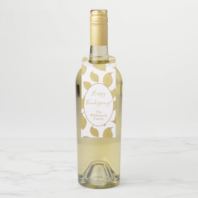 Elegantes Goldenes Herbstblatt - Glückliches Ernte Flaschenanhänger (Auf Flasche)