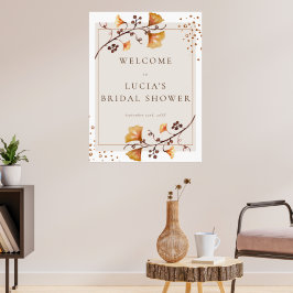 Elegantes Goldenes Herbstleaf Brautparty Willkomme Poster