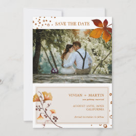 Elegantes Goldenes Herbstleaf Foto Hochzeit Save The Date