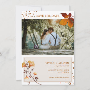 Elegantes Goldenes Herbstleaf Foto Hochzeit Save The Date