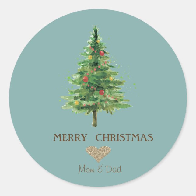 Elegantes Goldenes Herz, Aquarellweide Weihnachtsb Runder Aufkleber (Vorderseite)