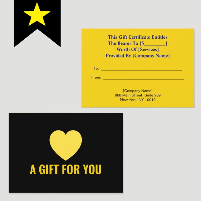 Elegantes Goldenes Herz, einfaches schwarzes Gesch (elegant gift certificate)