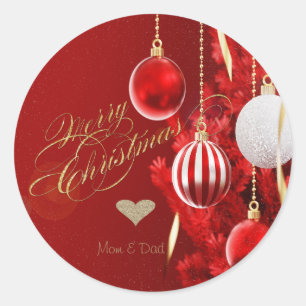 Elegantes goldenes Herz, Rote Weihnachtsdekoration Runder Aufkleber