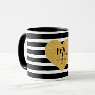 Elegantes Goldenes Herz Schwarze Streifen Nur verh Tasse