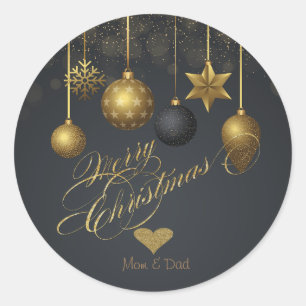 Elegantes Goldenes Herz, Weihnachtsbälle dunkel Runder Aufkleber
