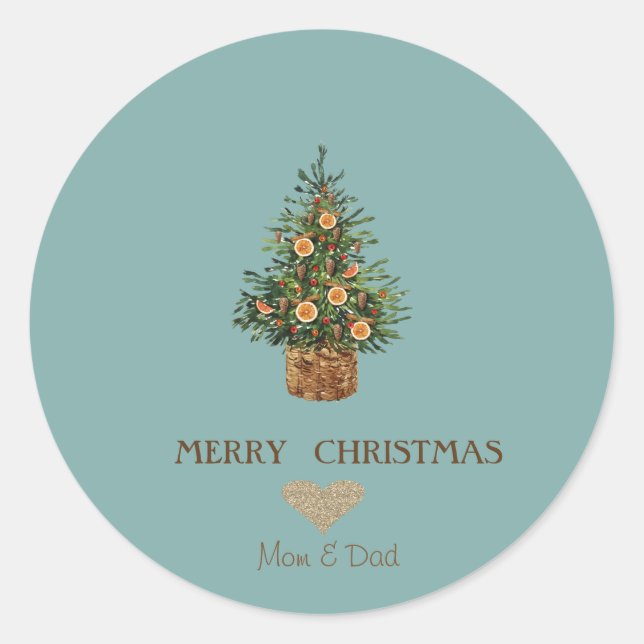 Elegantes Goldenes Herz, Weihnachtsbaum Orange Runder Aufkleber (Vorderseite)