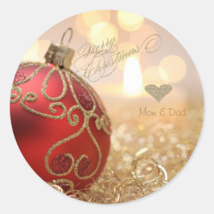 Elegantes goldenes Herz, weißer Weihnachtsball  Runder Aufkleber