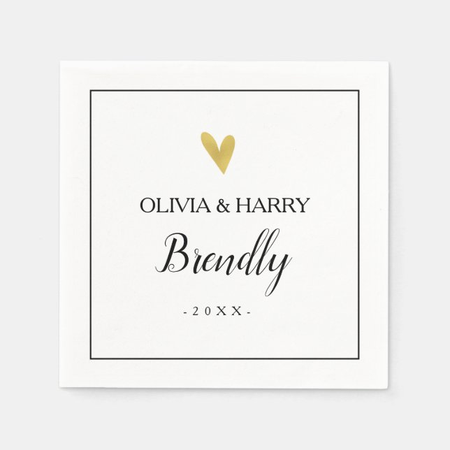 Elegantes Goldenes Herz | White Wedding Paper Napk Serviette (Vorderseite)