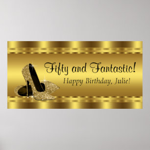 Elegantes goldenes High Heel Geburtstagsfeier Bann Poster