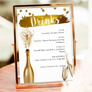 Elegantes goldenes Hochzeitsgetränke-Menü-Bar-Schi Poster