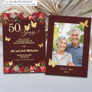Elegantes goldenes Hochzeitsjubiläumsfoto mit Blum Save The Date