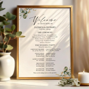 Elegantes goldenes Hochzeitsprogramm-Schild mit Gr Poster