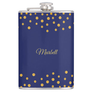 Elegantes goldenes Konfetti auf Navyblau Flachmann