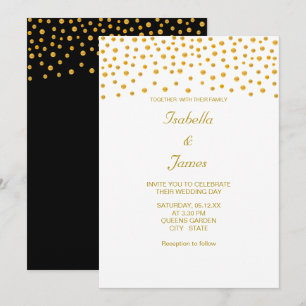 Elegantes goldenes Konfetti auf Schwarz & Weiß Einladung
