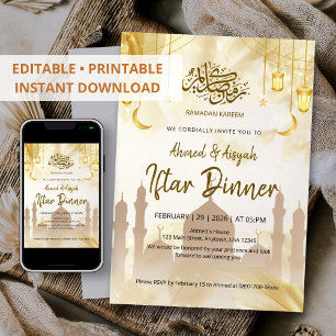 Elegantes goldenes Laternen-Moschee-Ramadan-Iftar- Einladung