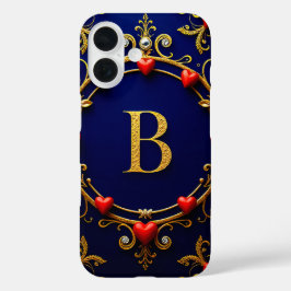 Elegantes Goldenes Letter B umgeben von Herzen iPhone 16 Hülle