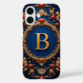 Elegantes Goldenes Letter B umgeben von Herzen iPhone 16 Hülle
