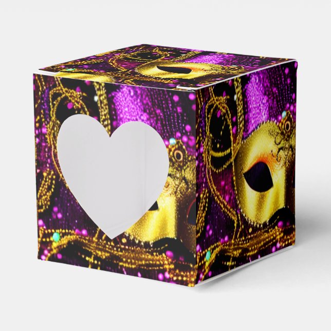 Elegantes Goldenes Maskenherz Geschenkschachtel (Vorderseite)