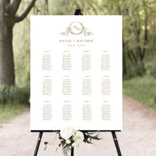 Elegantes goldenes Monogramm-Hochzeits-Sitzplan-Sc Poster