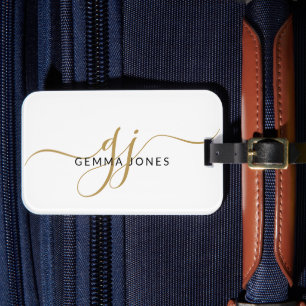 Elegantes goldenes Monogramm weißes Gepäckanhänger
