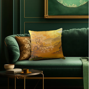 Elegantes "Goldenes Morgengrauen" Altes Asien Insp Kissen