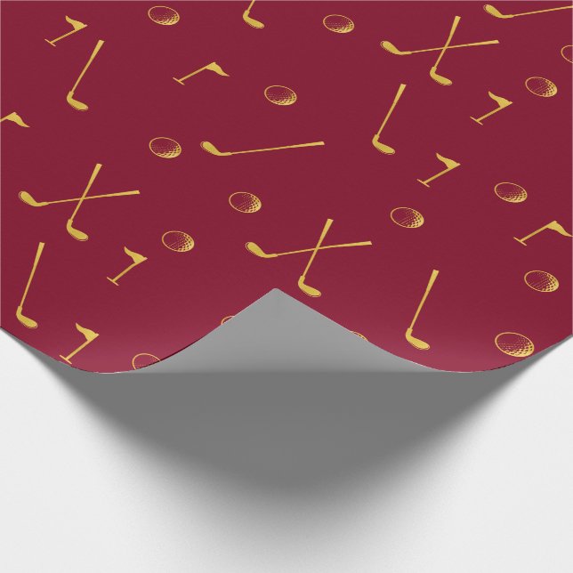 Elegantes Goldenes Muster Golfer Burgund Geschenkpapier (Ecke)