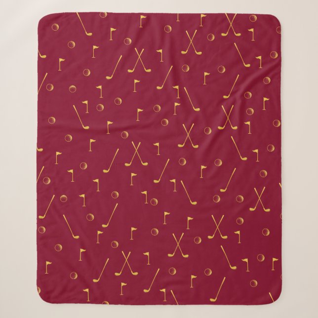 Elegantes Goldenes Muster Golfer Burgund Sherpadecke (Vorderseite)