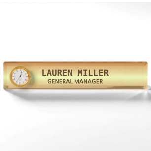 Elegantes goldenes Namensschild & Uhr Namensplakette