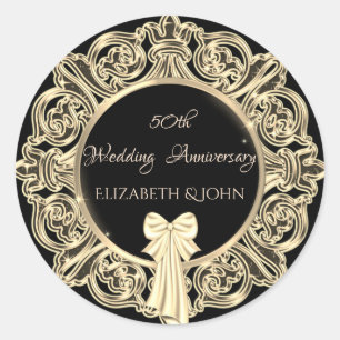 Elegantes goldenes Ornament, Bogen-Jubiläum Runder Aufkleber
