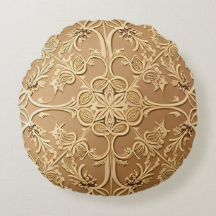 Elegantes goldenes ornamentales Blumenmuster Rundes Kissen